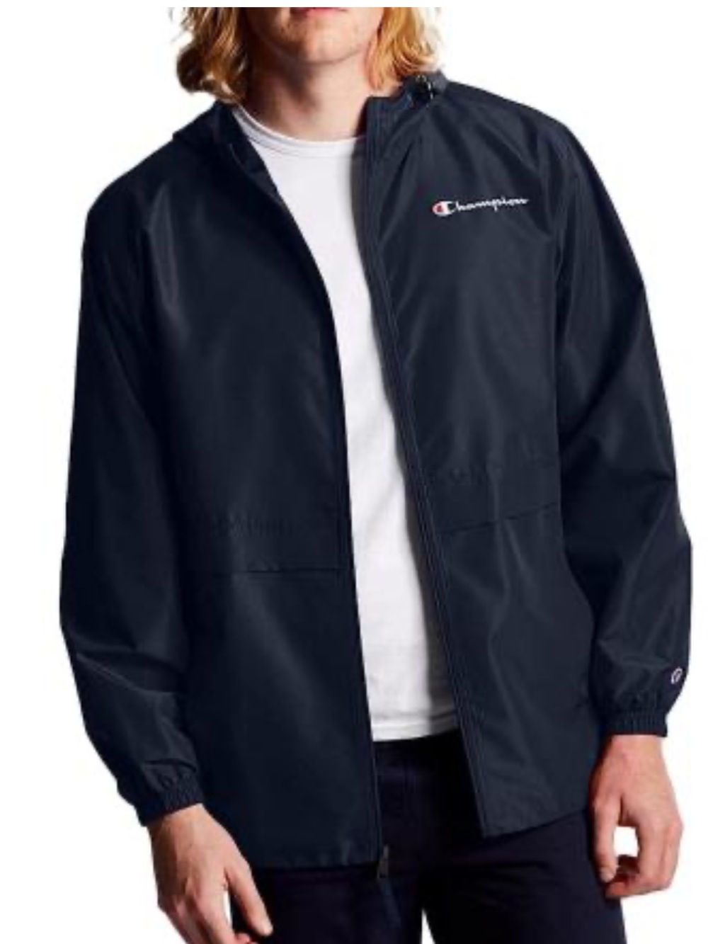 Champion Stadium Full Zip Jacket 2XL Dark Navy Hooded Windbreaker 549369